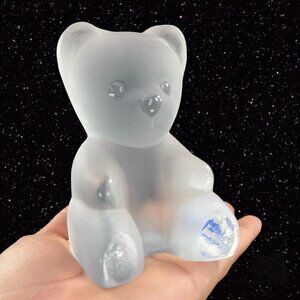 1985 Nybro Sweden Frosted Crystal Glass Bear Figurine Paperweight Heavy Glass